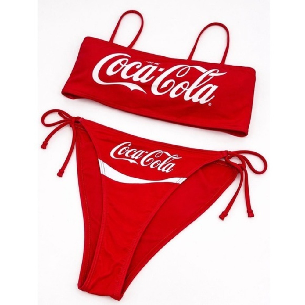 Coca-Cola Red Bikini Set Logo Print Swimsuit Size XS Cute Summer Beachwear